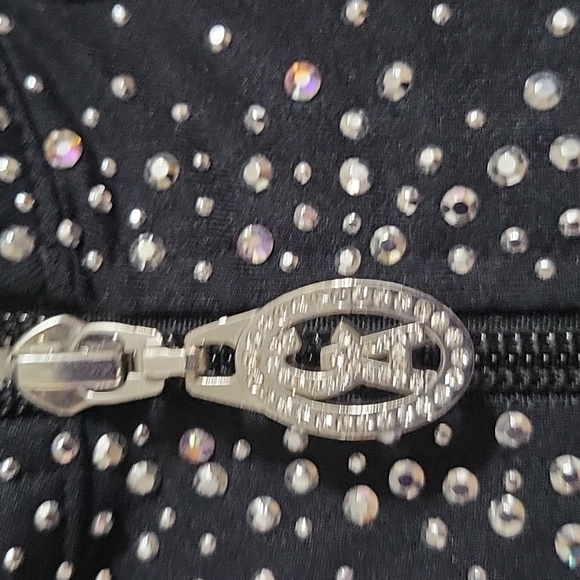 Christine Alexander Swarovski Embellished Black Jacket XL Rhinestone Zip Front - Picture 5 of 9